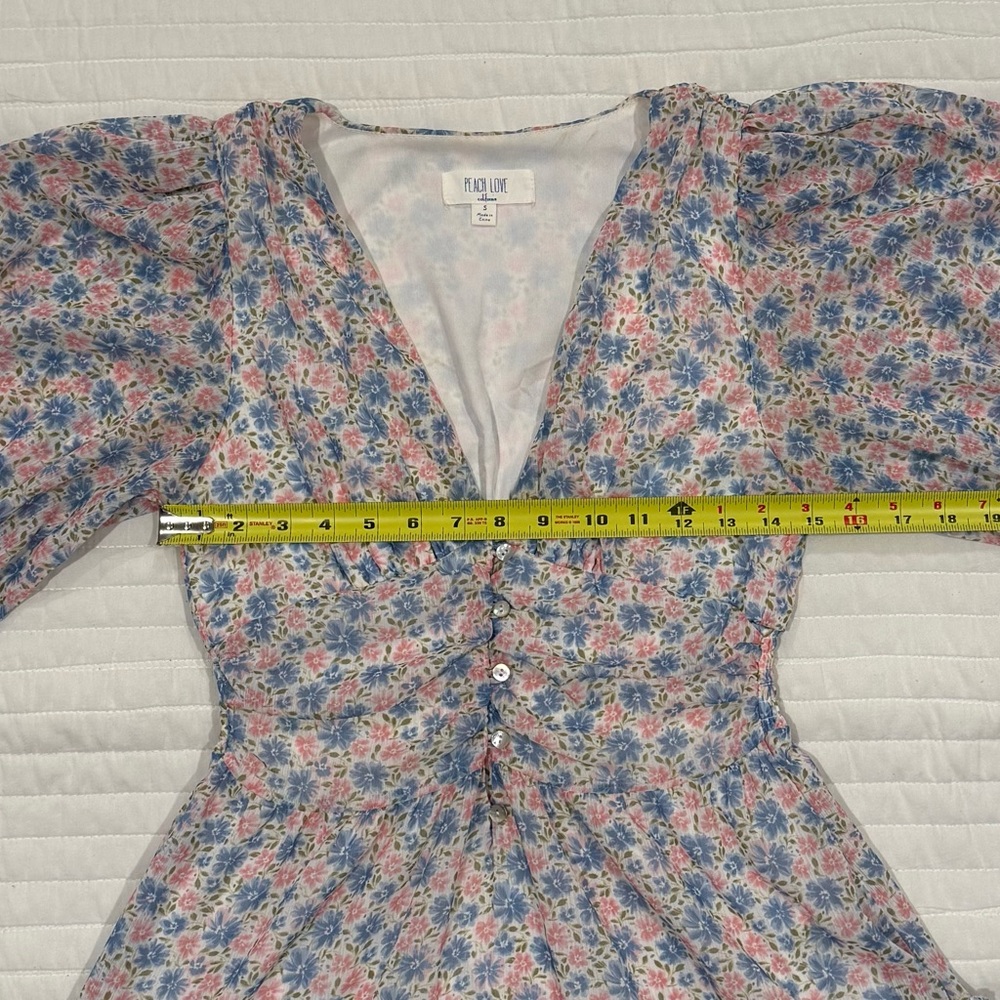 Vici Boutique Peach Love California Floral Puff Sleeve Tier Dress Women Small - Picture 4 of 8